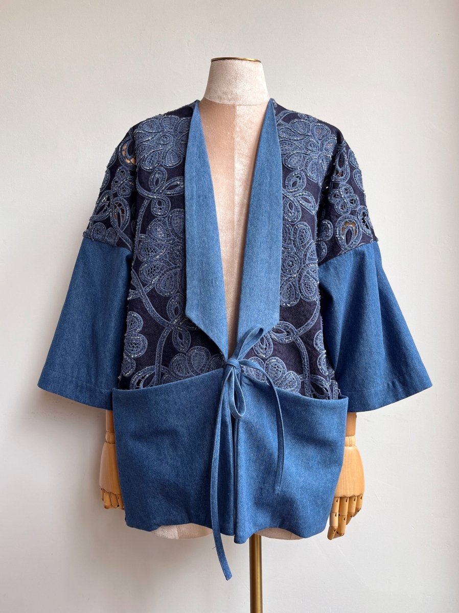 Denim & Blue Floral Embroidered Lace Chore Jacket - Made X Hudson