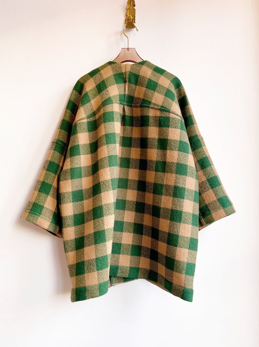Camel and Green Gingham Wool Chore Jacket - Made X Hudson