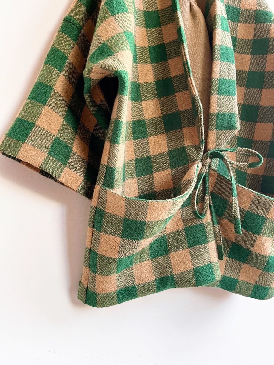 Camel and Green Gingham Wool Chore Jacket - Made X Hudson