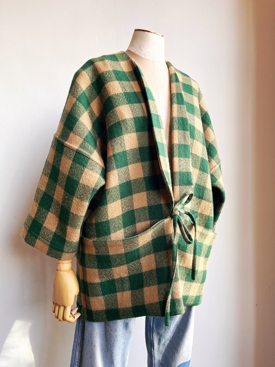 Camel and Green Gingham Wool Chore Jacket - Made X Hudson