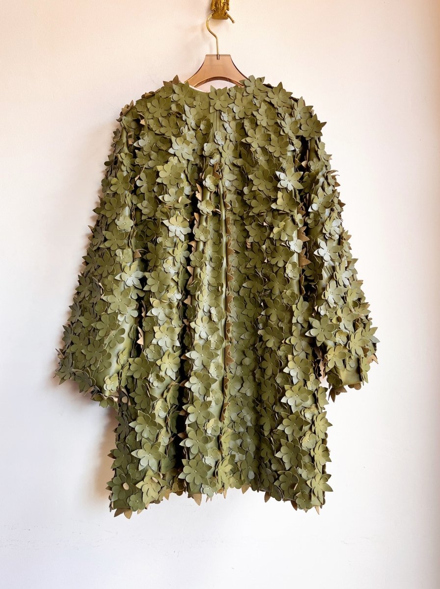 Olive Green Sculptural Floral Faux Leather Chore Jacket - Made X Hudson