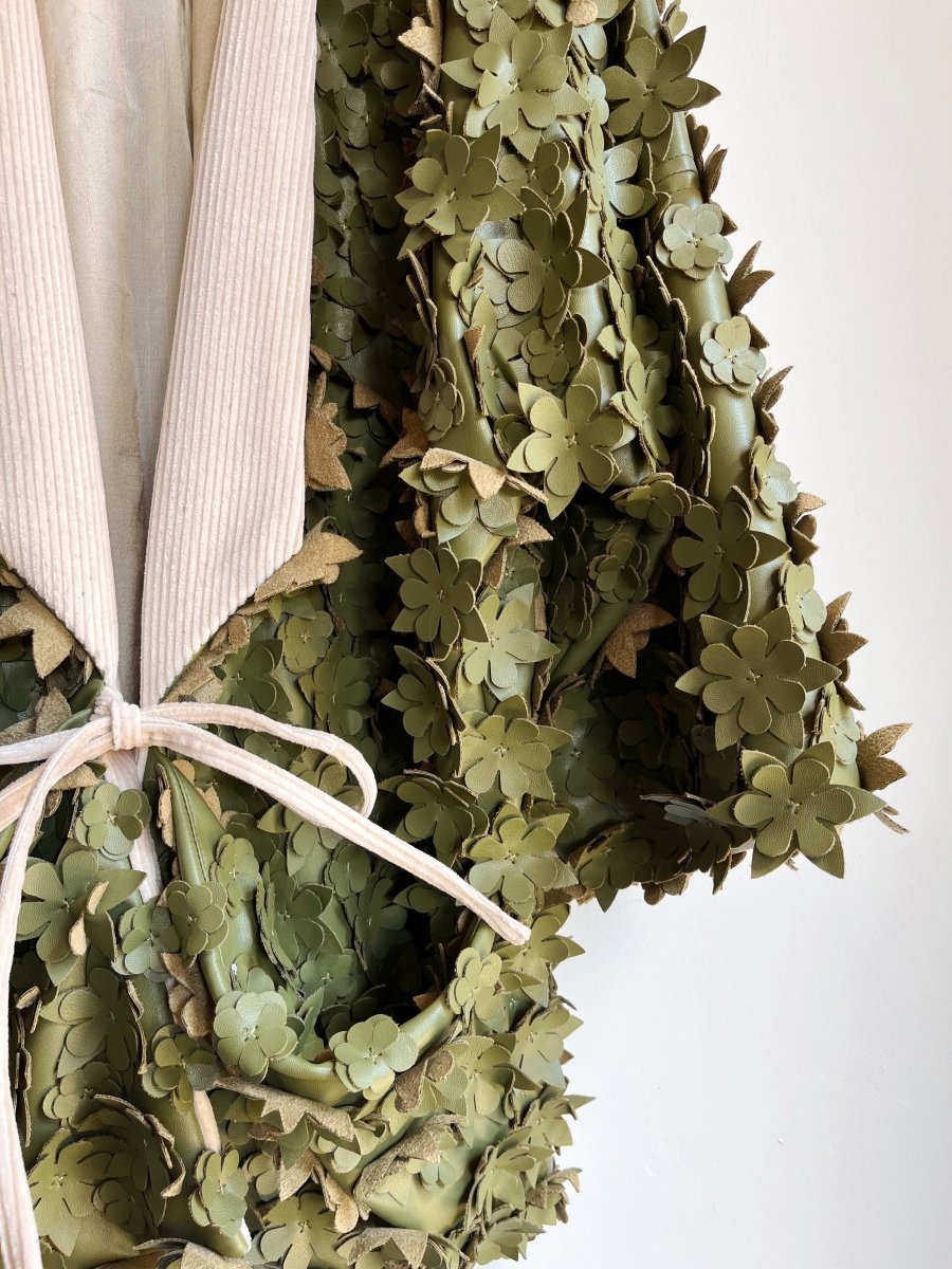Olive Green Sculptural Floral Faux Leather Chore Jacket - Made X Hudson