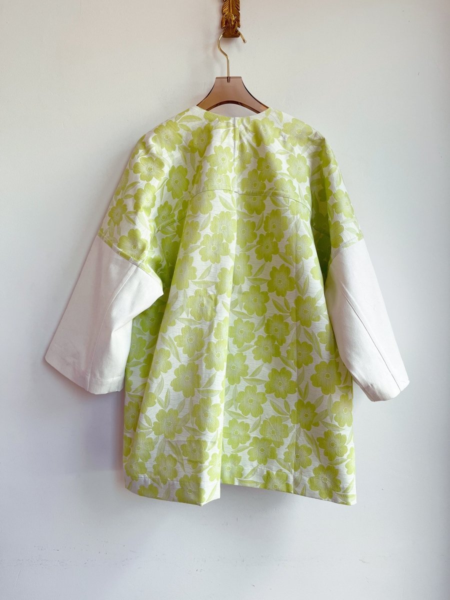 White Cotton Canvas & Lime Flower Print Chore Jacket - Made X Hudson