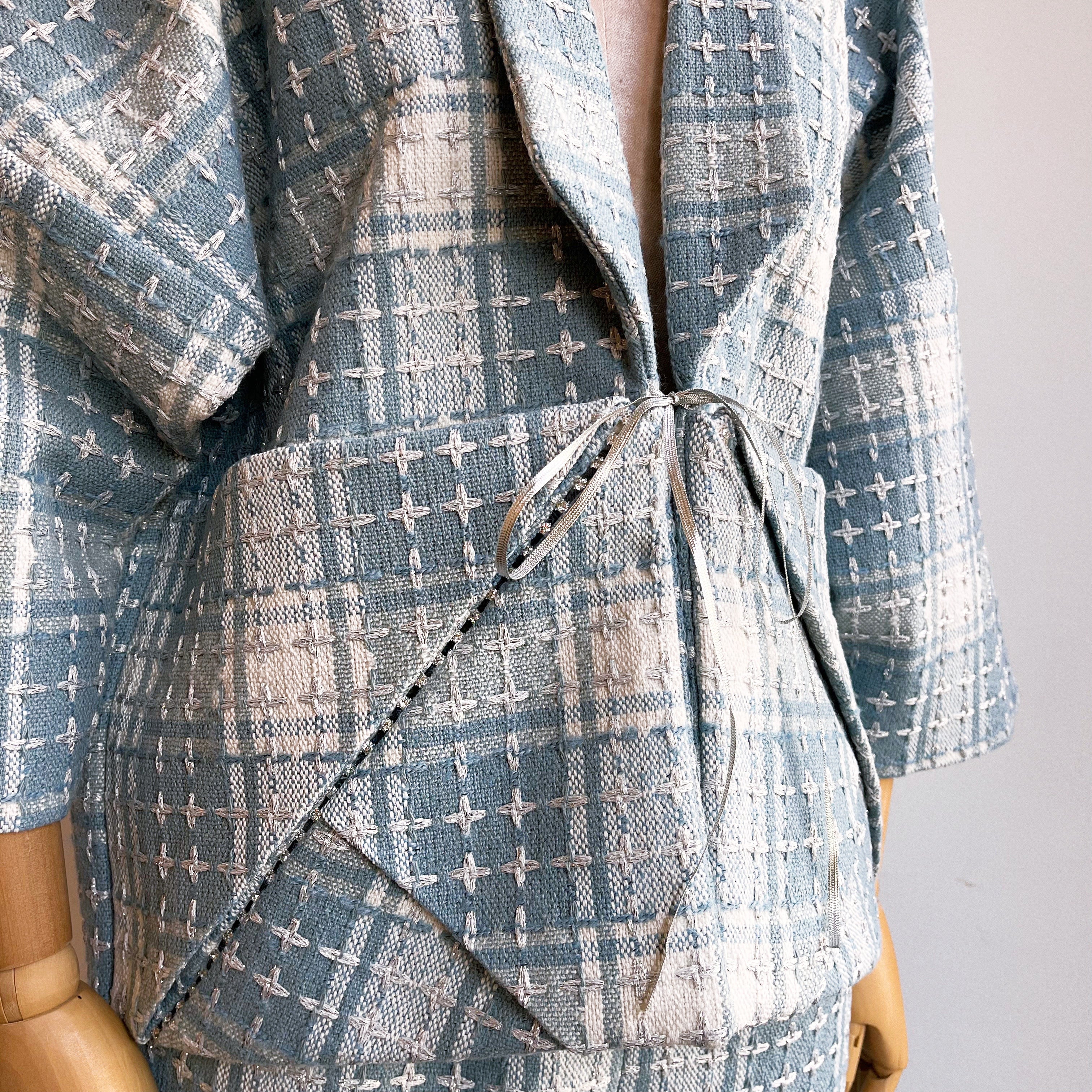 Pale Blue Wool Tweed Chore Jacket with Crystal Detail – Made X Hudson