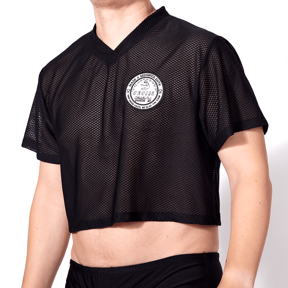 Black Mesh Crop Top with Embroidered Patch - Made X Hudson