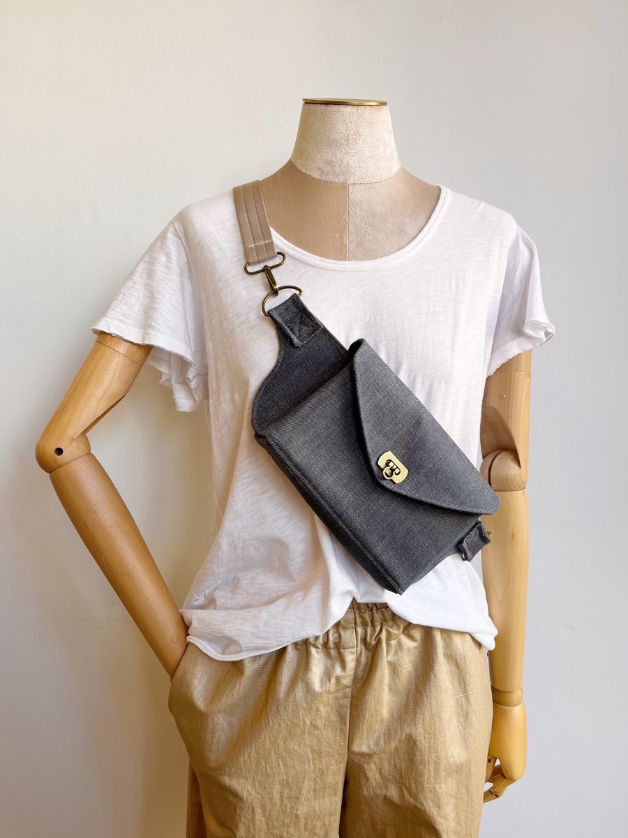 Cross - Body Bag in Grey Denim w/ Nylon Strap - Made X Hudson