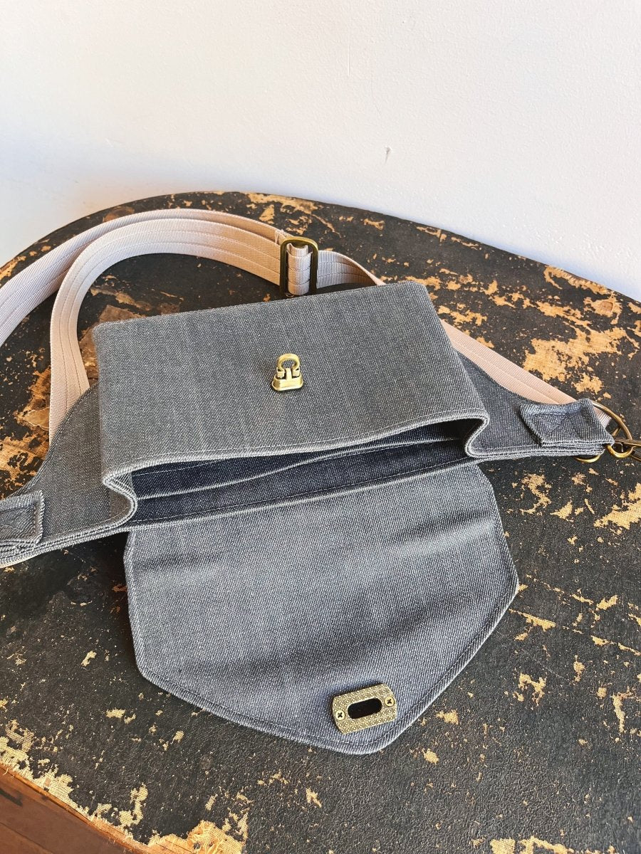 Cross - Body Bag in Grey Denim w/ Nylon Strap - Made X Hudson