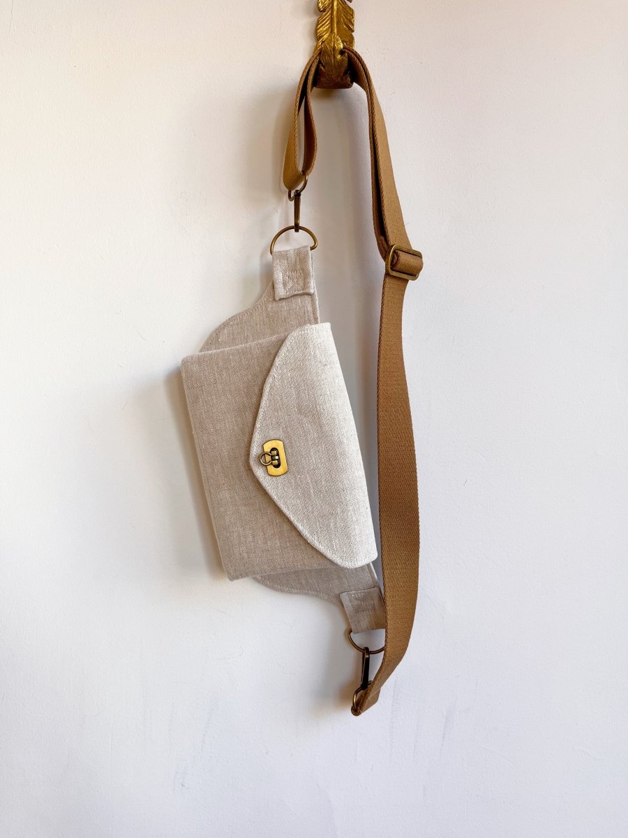 Cross - Body Bag in Natural Linen w/ Dark Khaki Strap - Made X Hudson