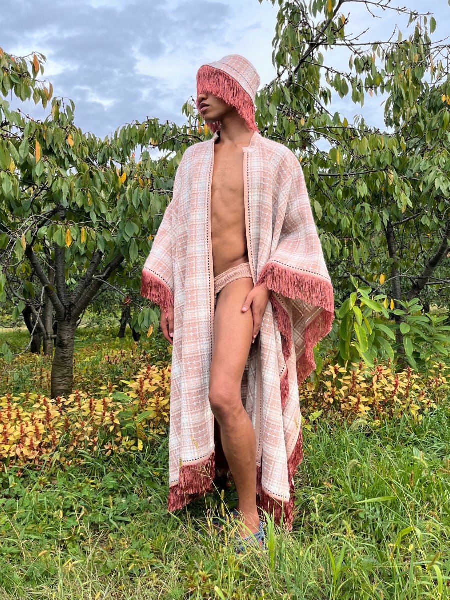 Blush Wool Tweed Cape with Crystal & Silk Fringe Accent - Made X Hudson