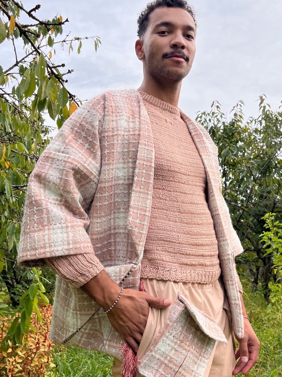 Blush Wool Tweed Chore Jacket with Crystal Detail - Made X Hudson