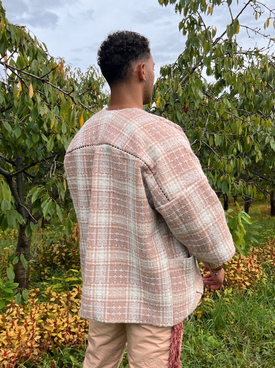 Blush Wool Tweed Chore Jacket with Crystal Detail - Made X Hudson