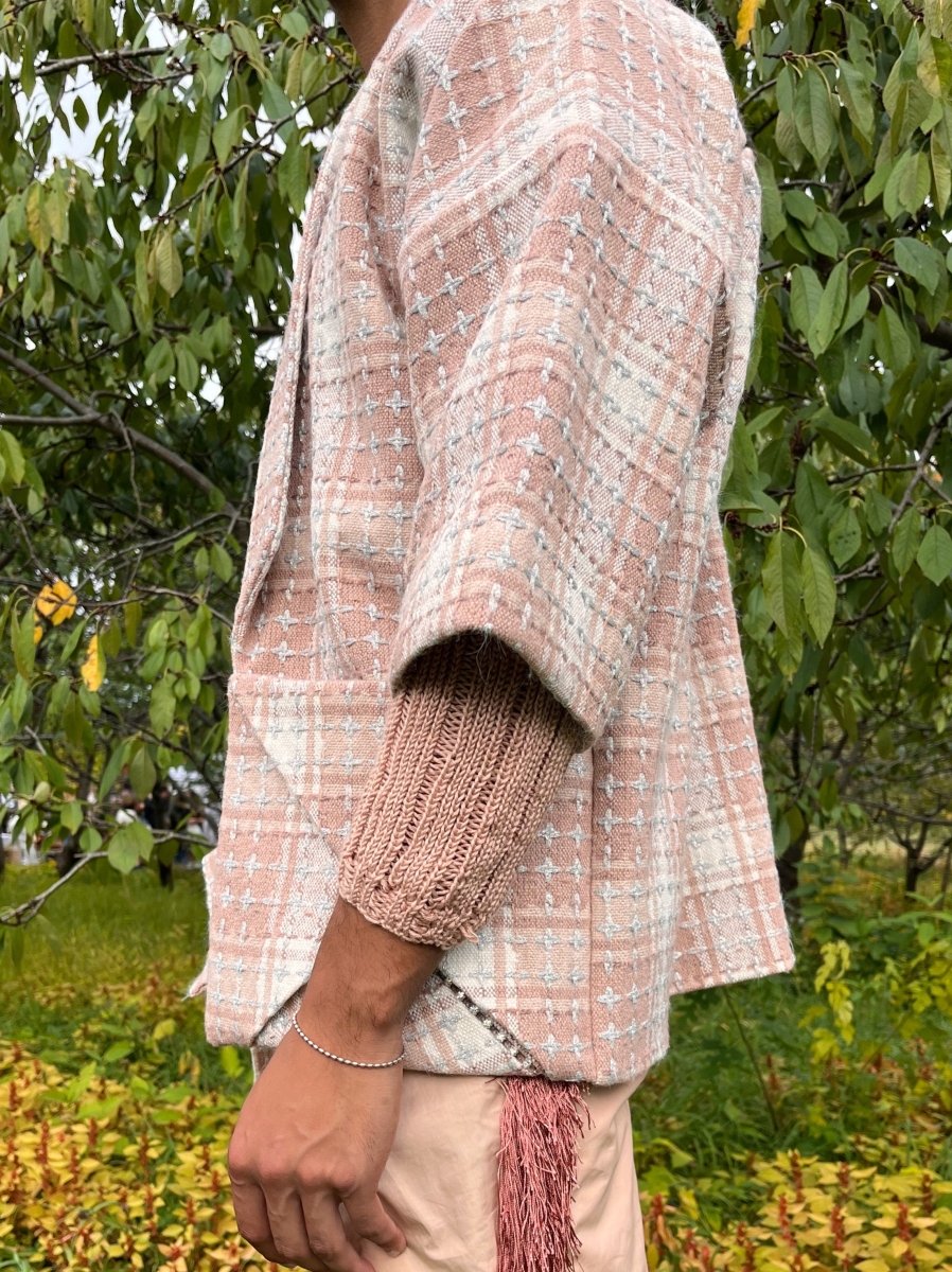 Blush Wool Tweed Chore Jacket with Crystal Detail - Made X Hudson