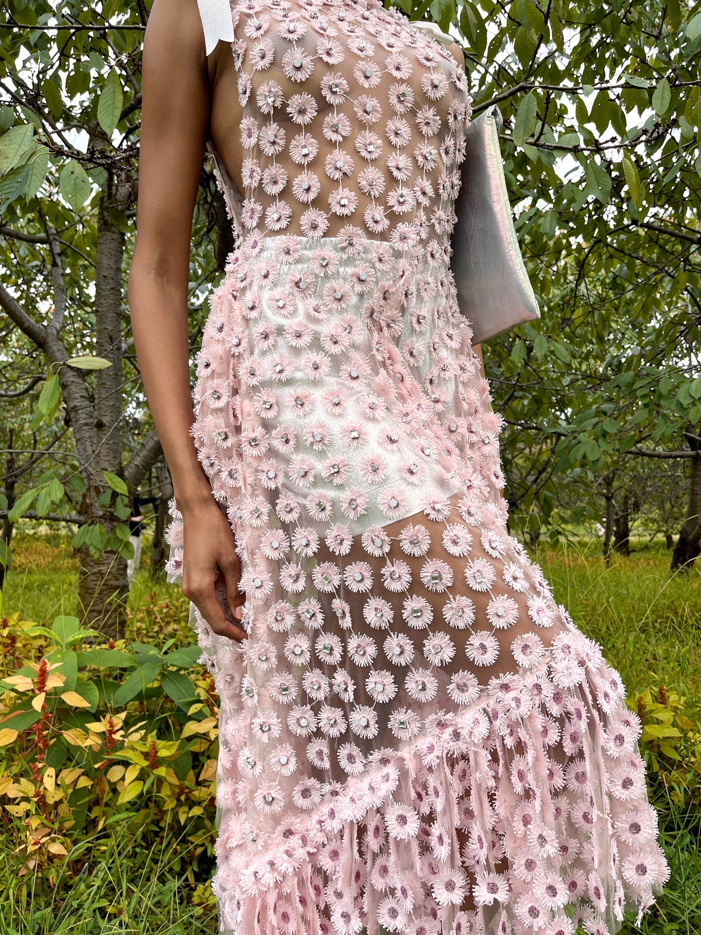 Blush Sheer Flower-Embroidered & Hand-Beaded Zero-Waste Dress