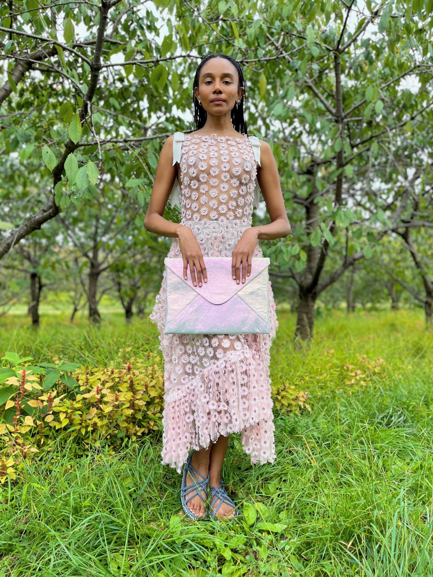 Blush Sheer Flower-Embroidered & Hand-Beaded Zero-Waste Dress