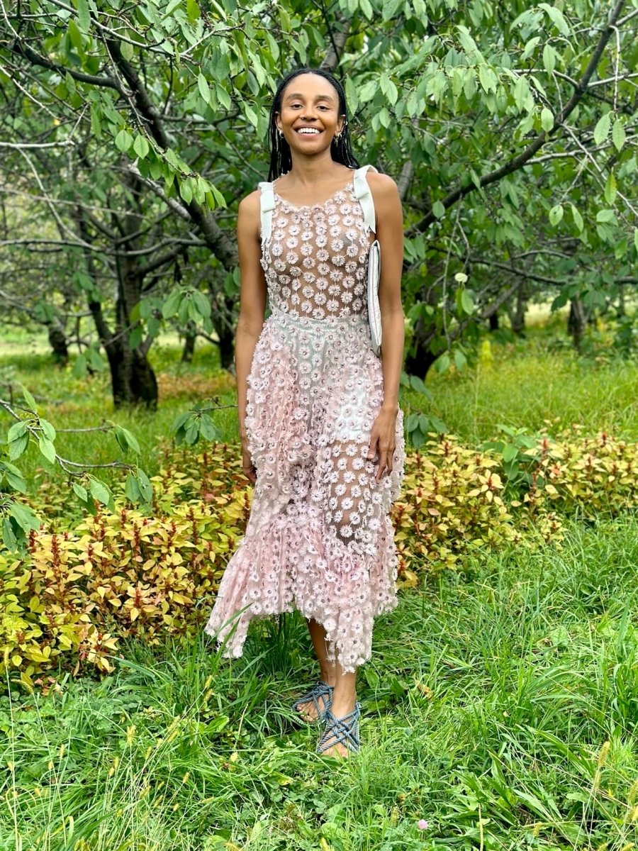 Blush Sheer Flower - Embroidered & Hand - Beaded Zero - Waste Dress - Made X Hudson