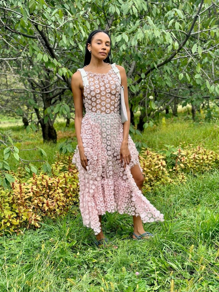 Blush Sheer Flower - Embroidered & Hand - Beaded Zero - Waste Dress - Made X Hudson