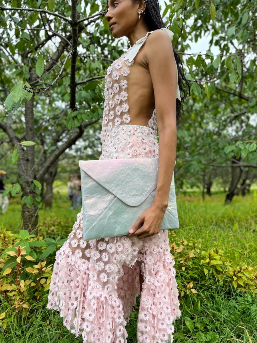 Mushroom Leather Envelope Clutch with Silk Metallic Lining - Made X Hudson