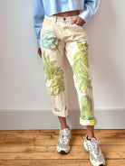 Blue Floral & Green Eco Printed, Painted & Hand Drawn Pants (Reworked) - Made X Hudson