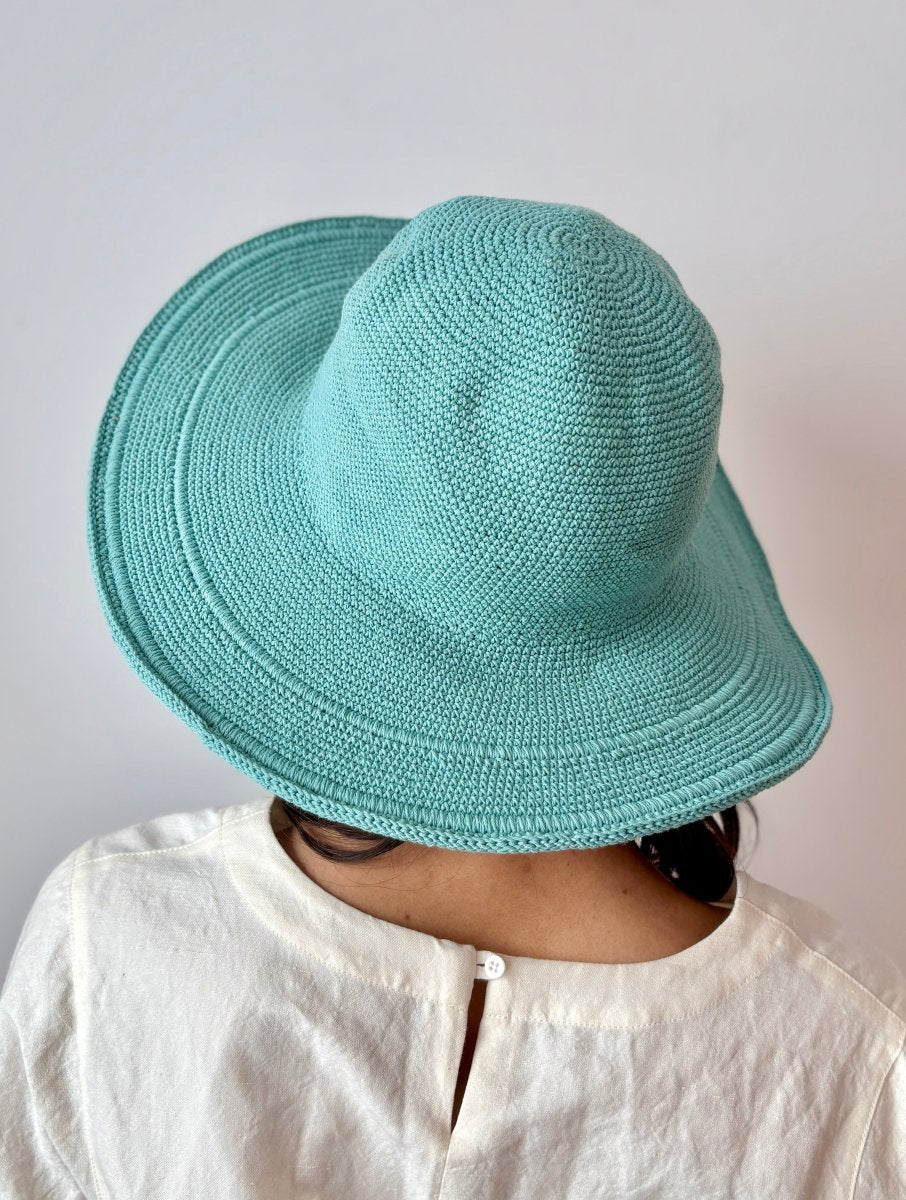 Crochet Cotton Gardening Hat in Soft Teal - Made X Hudson