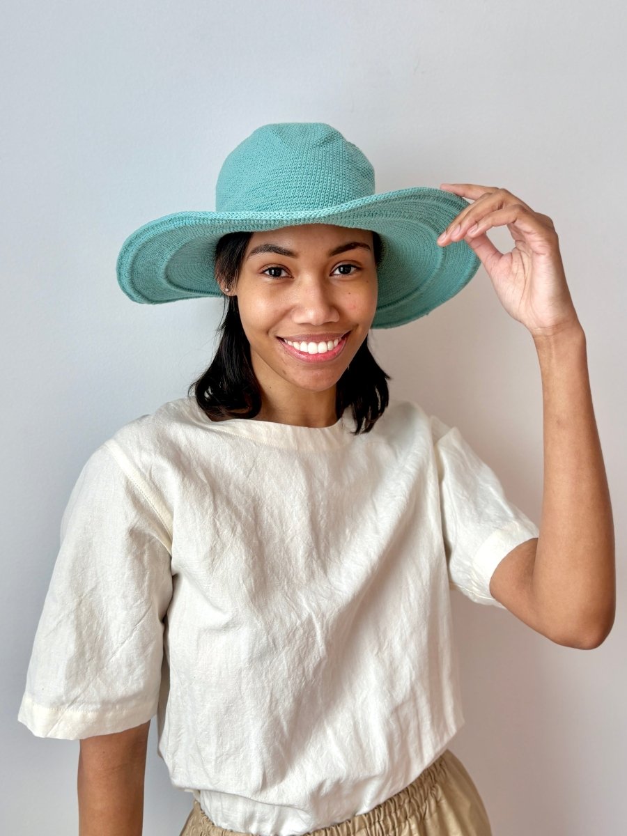 Crochet Cotton Gardening Hat in Soft Teal - Made X Hudson