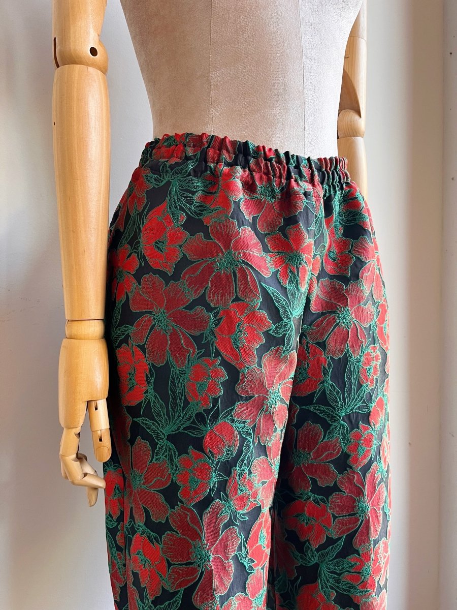 Black, Red and Green Floral Brocade Long Joggers - Made X Hudson