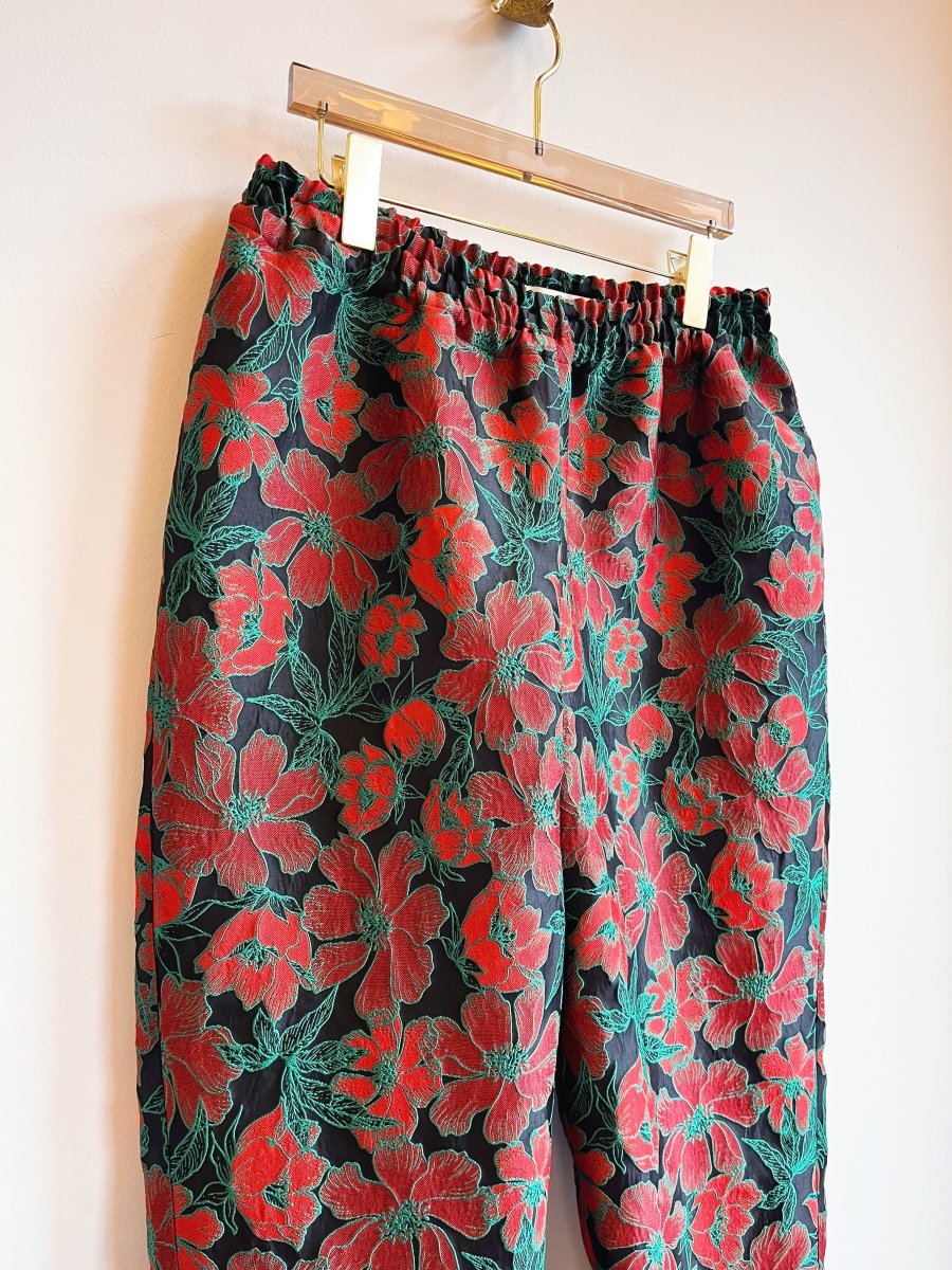 Black, Red and Green Floral Brocade Long Joggers - Made X Hudson