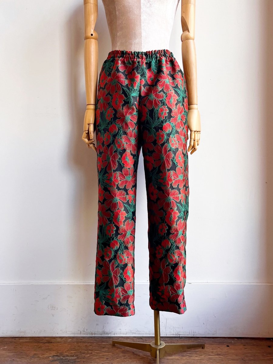 Black, Red and Green Floral Brocade Long Joggers - Made X Hudson
