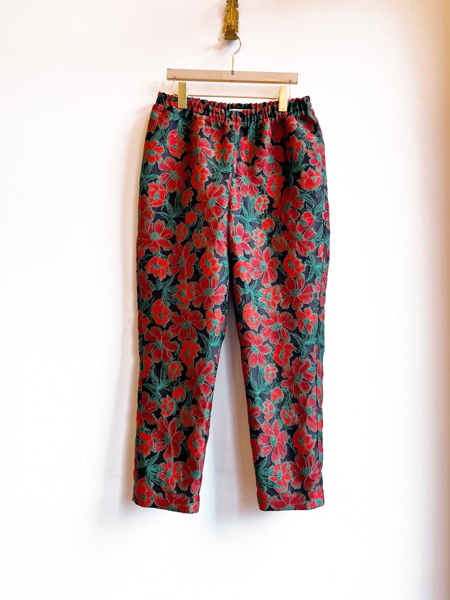 Black, Red and Green Floral Brocade Long Joggers - Made X Hudson