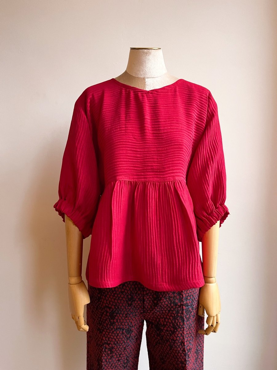 Red Zero Waste Ruffle Blouse - Made X Hudson