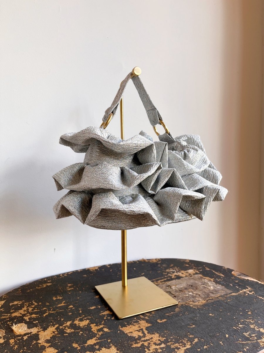 Liza Ruffle Bag in Crushed Silver - Made X Hudson