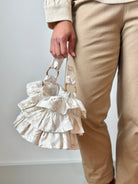 Liza Ruffle Bag in Ivory w/ Gold Abstract Embroidery - Made X Hudson