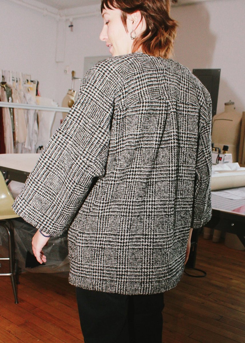 Black and White Houndstooth Wool Chore Jacket - Made X Hudson