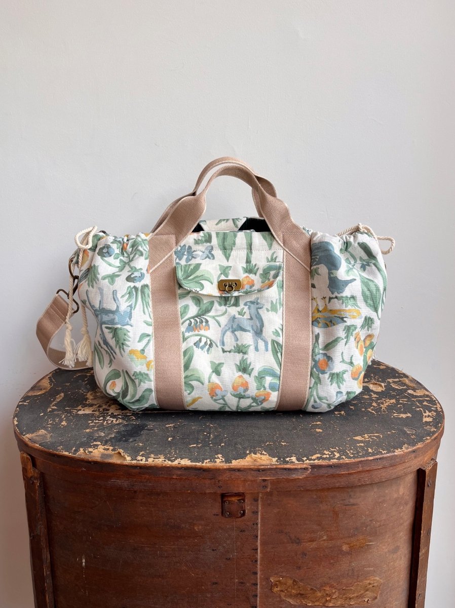 Mini Cross - Body Duffel Bag in Pastel Flora & Fauna Print - Made X Hudson