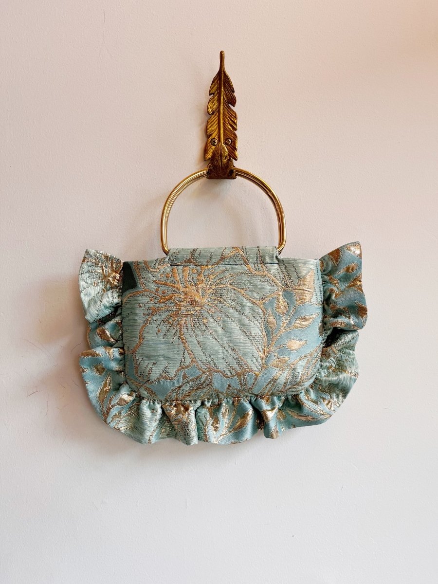 Ice Blue and Gold Brocade Minnie Ruffle Bag - Made X Hudson