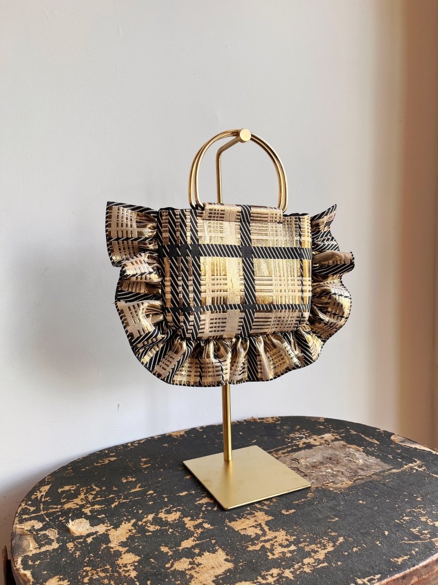 Black and Gold Metallic Plaid Minnie Ruffle Bag - Made X Hudson