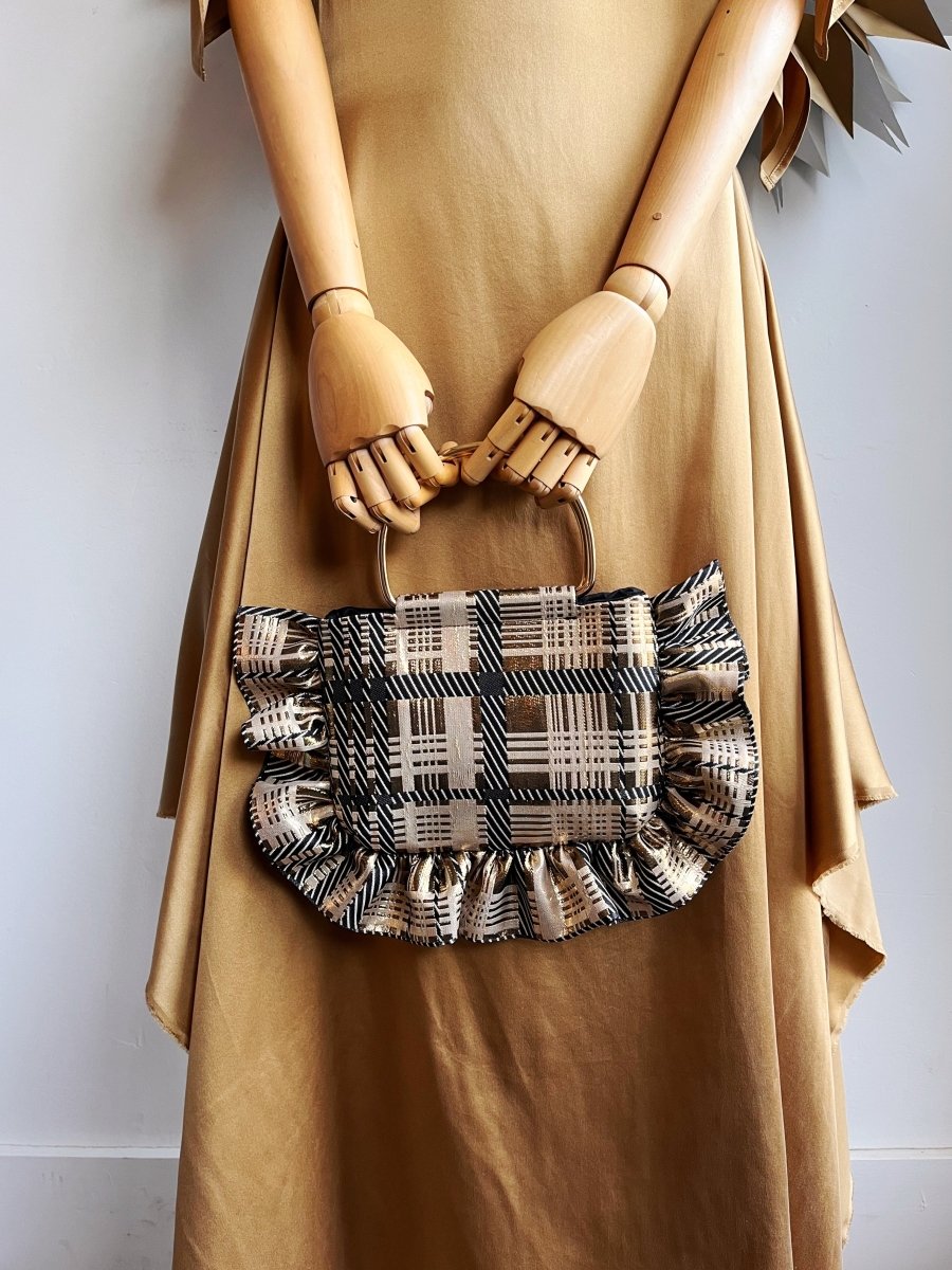 Black and Gold Metallic Plaid Minnie Ruffle Bag - Made X Hudson