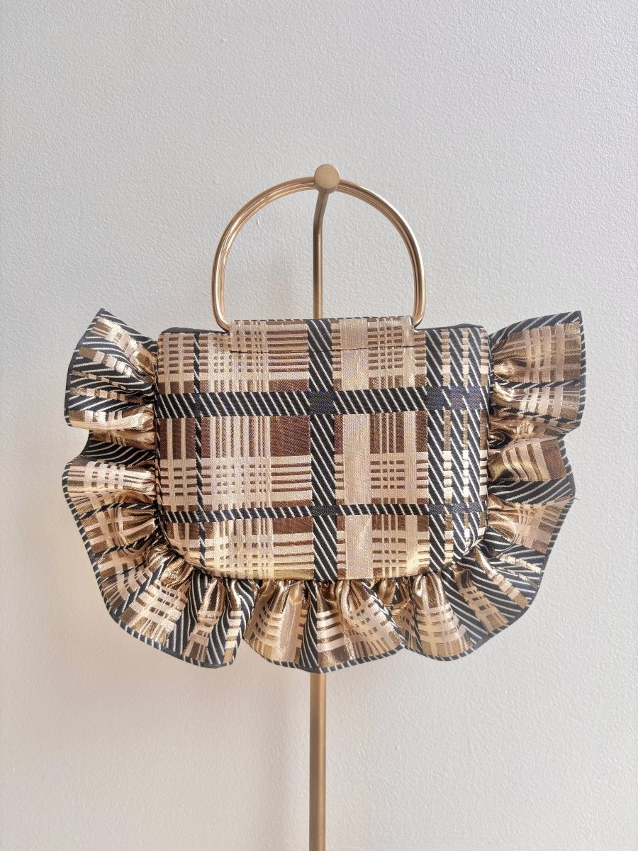 Black and Gold Metallic Plaid Minnie Ruffle Bag - Made X Hudson