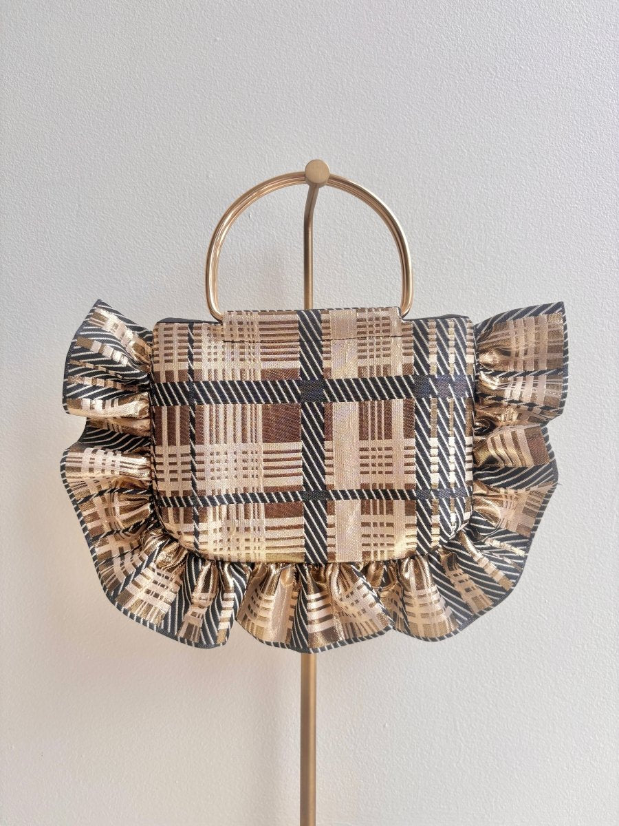 Black and Gold Metallic Plaid Minnie Ruffle Bag - Made X Hudson