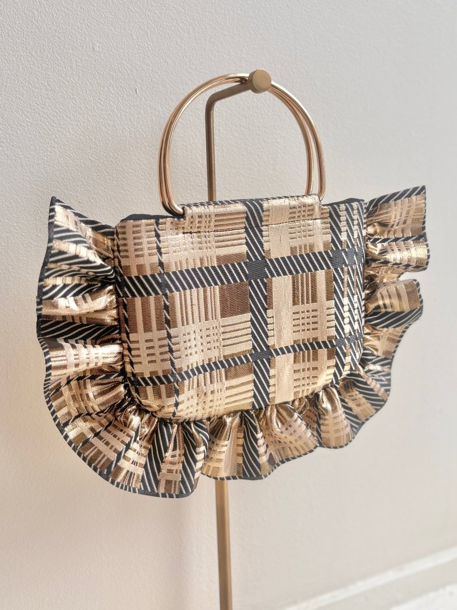 Black and Gold Metallic Plaid Minnie Ruffle Bag - Made X Hudson