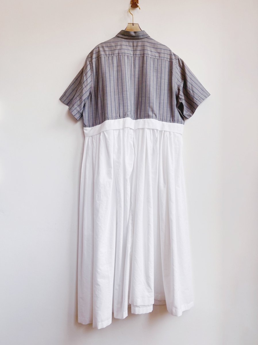 Empire Shirtwaist Dress in Grey & Navy Stripe & White (Reworked) - Made X Hudson