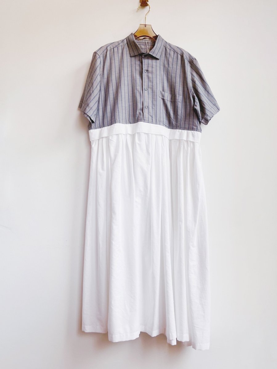 Empire Shirtwaist Dress in Grey & Navy Stripe & White (Reworked) - Made X Hudson