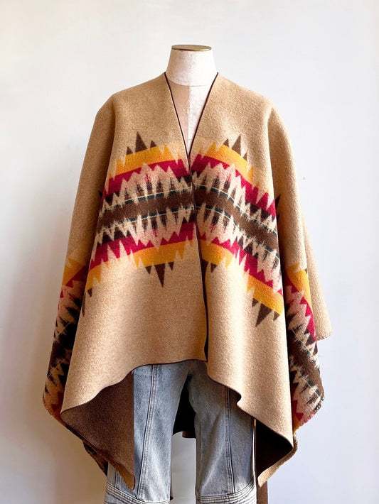 Southwestern Brown/Camel Zero-Waste Reversible Cape