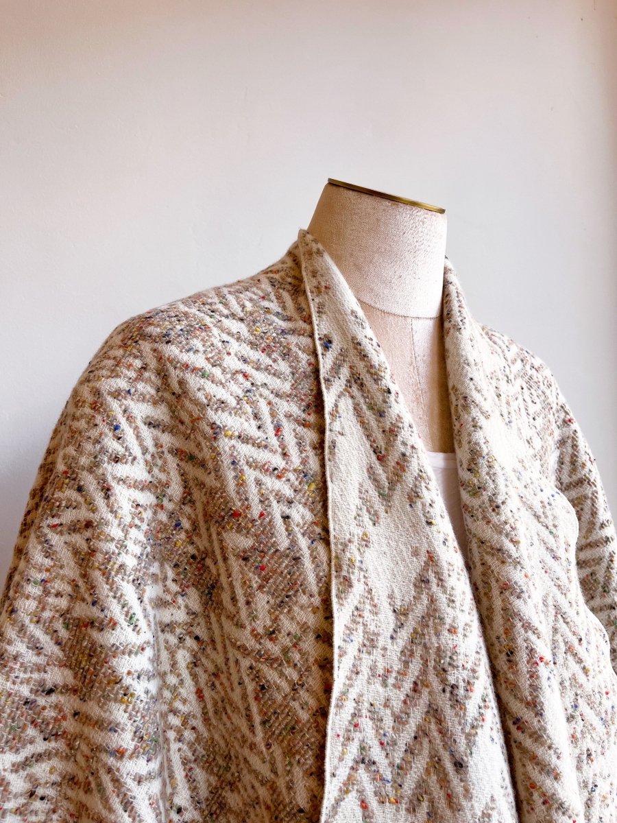 White & Flax Speckled Chevron Zero - Waste Reversible Cape - Made X Hudson