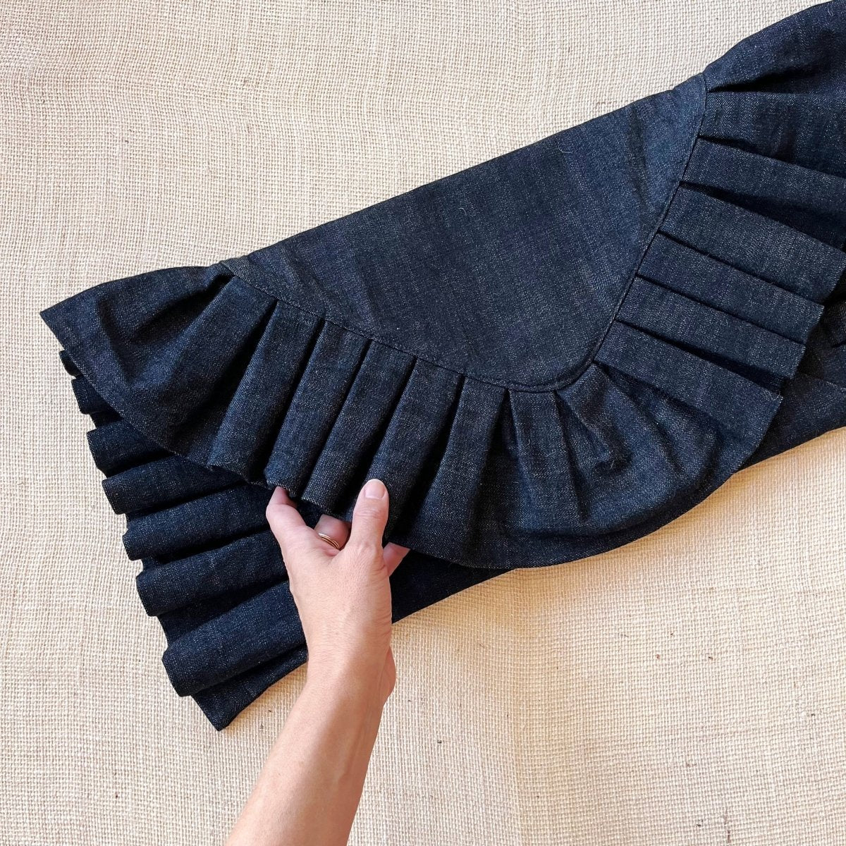 Denim Laptop Envelope Clutch with Ruffle - Made X Hudson