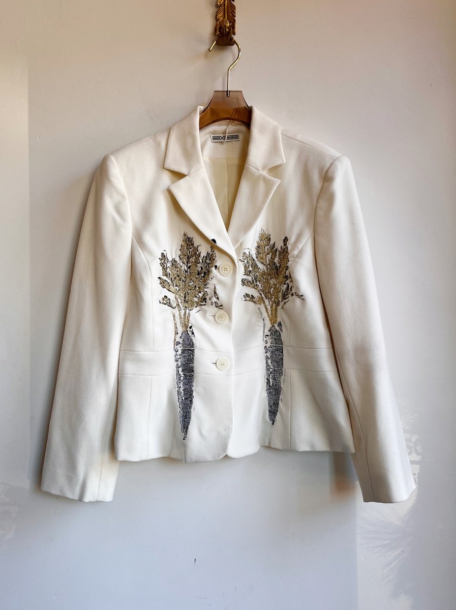 Ivory Blazer with Silver and Gold Embroidered Carrots (Reworked) - Made X Hudson