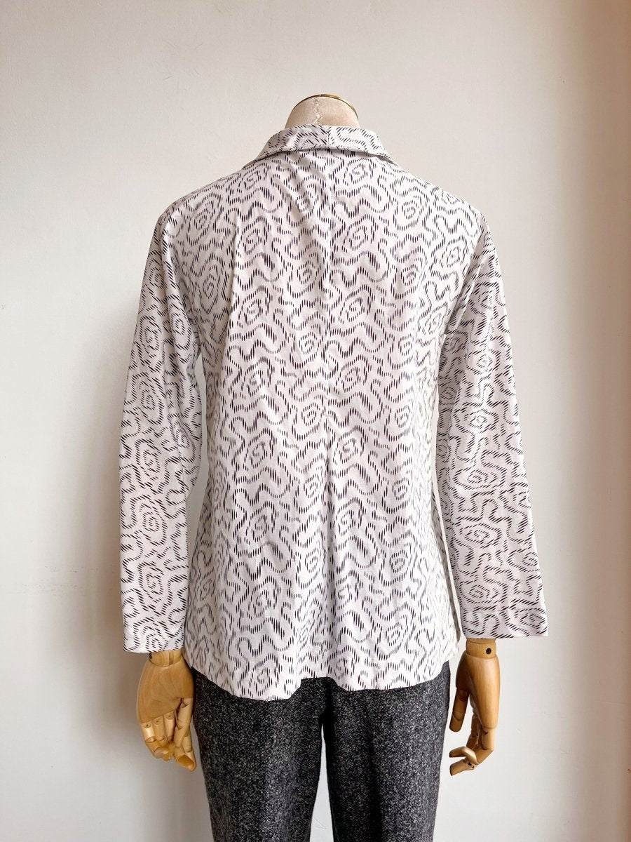 Ulrike Blouse in White Ink Swirl Print - Made X Hudson