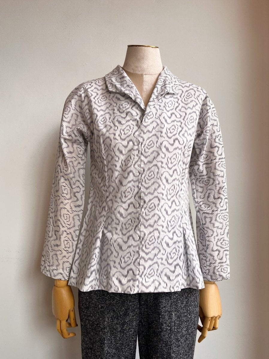 Ulrike Blouse in White Ink Swirl Print - Made X Hudson