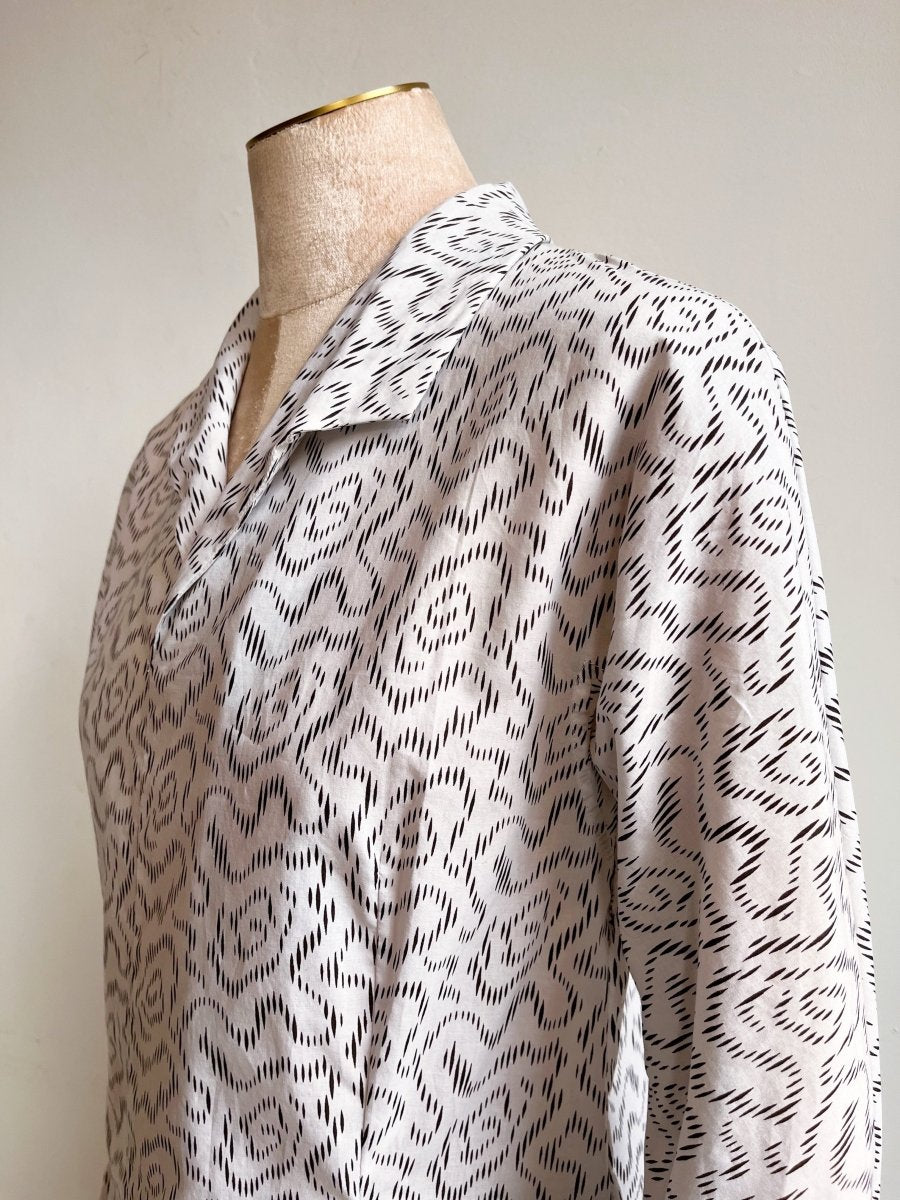 Ulrike Blouse in White Ink Swirl Print - Made X Hudson