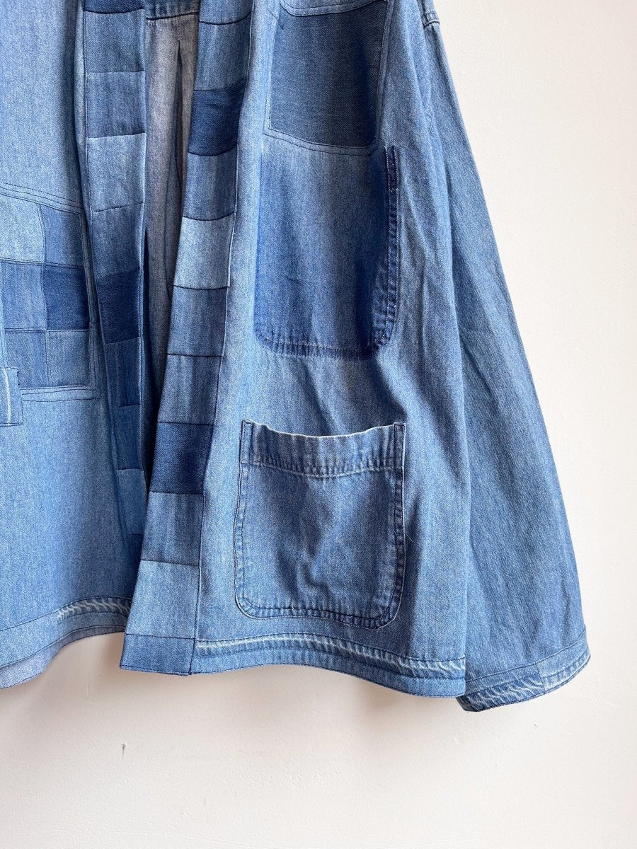 Denim Patchwork - Collar Wrap Jacket (Reworked) - Made X Hudson