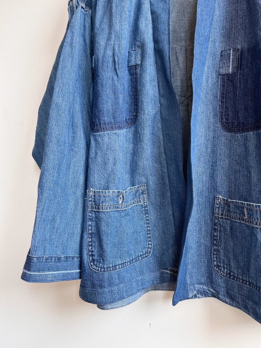 Denim Wrap Jacket with 6 - Pointed Star Quilt Block (Reworked) - Made X Hudson